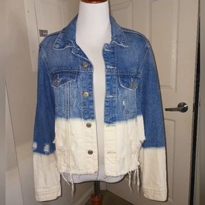Two tone distressed jean jacket